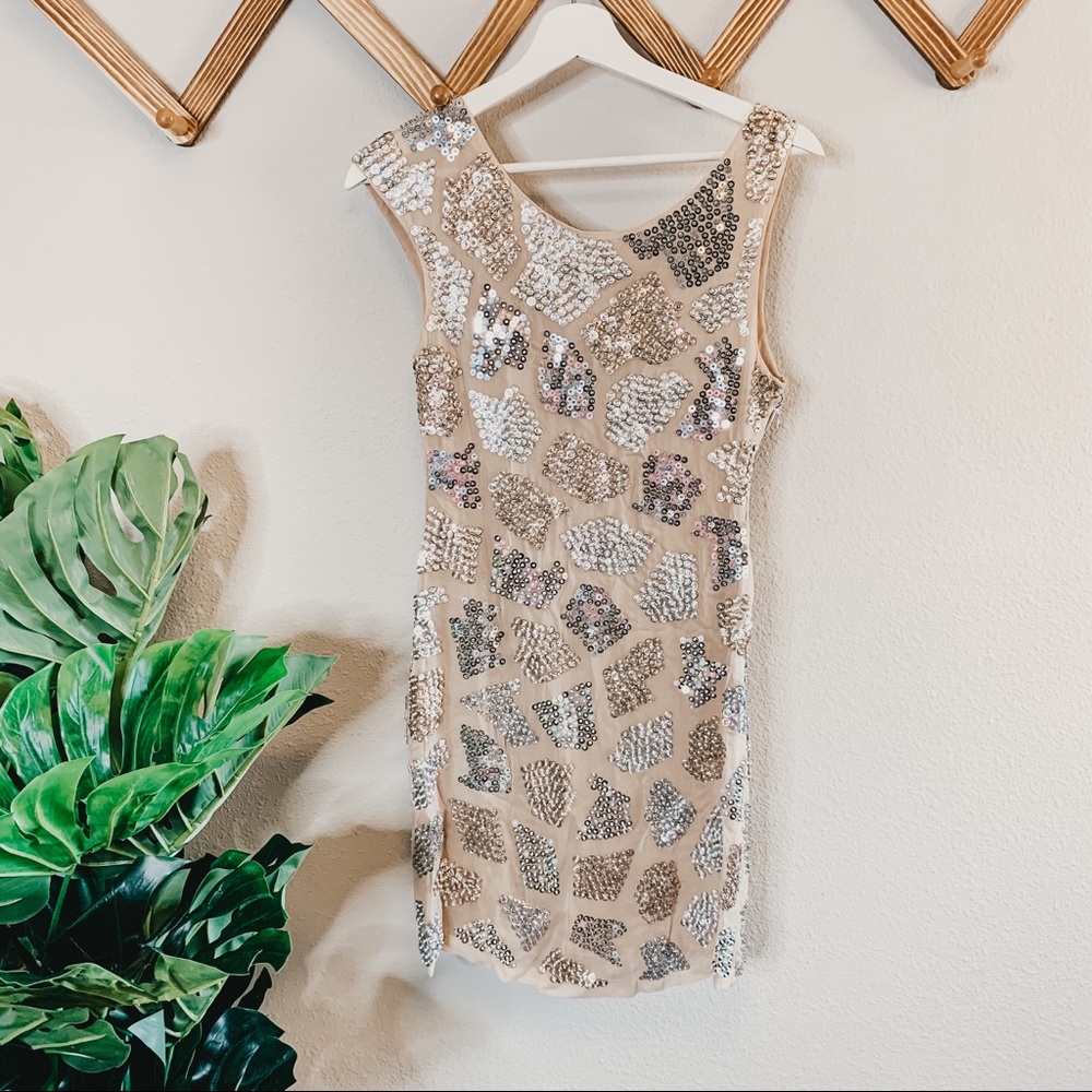 Alice + Olivia 100% Silk MetallicSequin Mini Dress